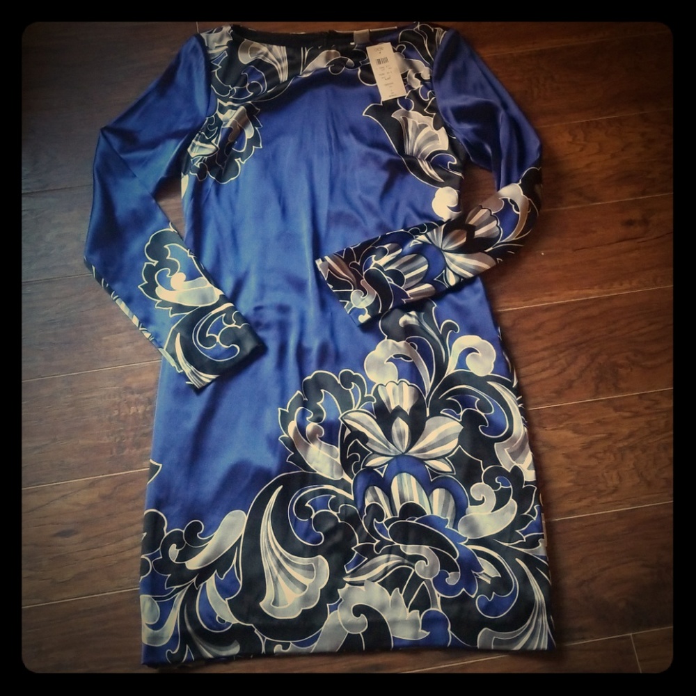 Cache dress NWT royal blue with black and gray. Be